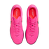 Top-down view of bright pink Nike Tiempo Maestro soccer cleats with orange insoles and black details on a white background.