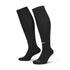 A pair of black knee-high Nike sports socks with a white swoosh on the calf and "DRI-FIT" printed on the foot, set against a white background.