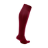 A single maroon knee-high athletic sock with ribbed cuffs and ankle support, shown from a side profile against a solid black background.