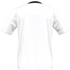 Rear view of a white short-sleeved shirt with a black collar.