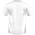 Back view of a white short-sleeved athletic shirt with grey side panels and trim, presented as a 3D digital model.