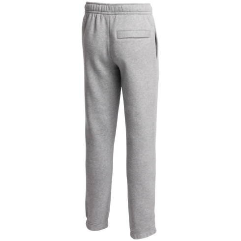 Back view of light grey heather sweatpants with an elastic waistband and a single back welt pocket.