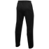 A rear view of black athletic training pants featuring an elastic waistband, side pockets, and tapered legs with horizontal seams above the knees.