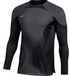 A long-sleeved Nike athletic shirt in shades of dark gray and black, featuring a tonal wavy pattern on the front and solid black sleeves.