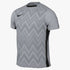 Light grey Nike athletic t-shirt with a zig-zag chevron pattern on the front. Features a black swoosh on the chest, a crew neck, and black side panels.