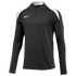 A black Nike long-sleeved half-zip athletic top with white shoulder panels and a white swoosh logo on the chest.