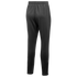 Rear view of black athletic pants with an elastic waistband and ankle zippers, displayed against a white background.