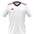 White Adidas soccer jersey with a black V-neck, maroon stripes on the shoulders, and a maroon Adidas logo on the chest.