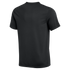 Back view of a plain black short-sleeved t-shirt featuring a ribbed crew neck and a subtle textured fabric.