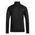 Back view of a black long-sleeved athletic jacket with a mock neck, raglan sleeves, and ribbed cuffs and hem.