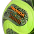 Close-up of a neon yellow and grey soccer ball branded "TRIONDA PRO WINTER" and labeled as an "OFFICIAL MATCH BALL" with orange graphic details.