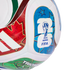 Close-up of a white Adidas soccer ball featuring the FIFA World Cup 2026 logo, red and green patterned stripes, and "TRIONFO" text.