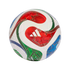 Adidas soccer ball with vibrant red, green, and blue geometric patterns on a white base, centered against a black background.