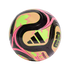 Black Adidas soccer ball with neon green and pink zig-zag patterns and FIFA branding.