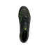 Top-down view of a black Adidas Predator soccer cleat with neon green accents and laces, displayed against a solid black background.
