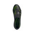 A top-down view of a black Adidas Predator soccer cleat with neon green accents, featuring a fold-over tongue and "PREDATOR" text on the insole.