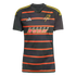 Black Adidas soccer jersey with thin red and yellow horizontal stripes, featuring the vintage Dallas Burn logo and text across the chest.