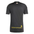 The back of a black short-sleeve shirt featuring a small logo on the upper back and the yellow "children'shealth" logo with a balloon icon at the lower back.