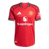 Red Manchester United 2024-25 home jersey with white Snapdragon sponsor logo, club crest, and Adidas logo. Features black and white trim on the neck and sleeves.