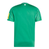 The back of a green Newcastle United football jersey featuring patterned sleeves, white collar trim, and a small club crest positioned just below the neckline.