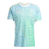 Light blue and mint green patterned Juventus Adidas football jersey with white trim and yellow shoulder stripes.