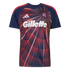 An Adidas New England Revolution soccer jersey with a red and navy radial burst design, featuring a white 'Gillette' sponsor logo across the chest.