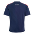 Back view of a navy blue athletic shirt with red shoulder stripes and white "EST. 1776" text near the collar.