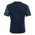 Back of a navy blue shirt with short sleeves displaying a light blue graphic print of the U.S. Constitution and Declaration of Independence.