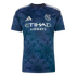 Navy and teal Adidas NYCFC soccer jersey featuring an intricate geometric pattern, silver Etihad Airways sponsorship, and white shoulder stripes.