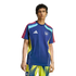 A man wearing a blue Adidas Arsenal F.C. training jersey with yellow accents and matching patterned shorts, standing against a black background.