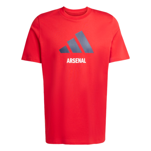 Red t-shirt with a blue Adidas logo above the word "ARSENAL" in white text on the chest.