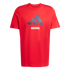 Red t-shirt with a blue Adidas logo above the word "ARSENAL" in white text on the chest.