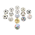 Collection of various Adidas FIFA World Cup soccer balls from different years arranged in a symmetrical pattern on a black background.