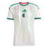 White Algeria national soccer jersey with centered team crest and green Adidas logo. Features green and red trim on the collar and sleeve cuffs.