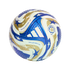 An official Adidas soccer ball for the FIFA Club World Cup 25, featuring a white, blue, and gold starburst design against a black background.