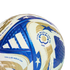 A close-up of a white, blue, and gold Adidas soccer ball featuring the FIFA Club World Cup 25 logo and star patterns.