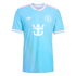 Light blue Inter Miami soccer jersey with pink trim on collar and sleeves. Features white Adidas trefoil, club crest, and Royal Caribbean sponsor logos.