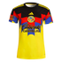 Club América Adidas soccer jersey featuring a yellow body, black chest, and red, blue, and yellow geometric patterns. Includes the club crest and sponsor logos.