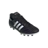 Black Adidas Copa Mundial leather soccer cleat with three white stripes and a studded white sole.