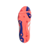 Bottom view of a vibrant orange and blue soccer cleat with triangular studs and "PREDATOR" embossed on the sole.