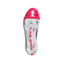 Soleplate of an Adidas soccer cleat featuring a white base with pink accents at the toe and heel, triangular studs, and a pink central 'PowerSpine' ridge.