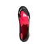 Top-down view of a black Adidas Predator soccer cleat featuring a vibrant pink fold-over tongue and interior.