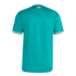 The back of a teal short-sleeved jersey with white striped trim and a small white memorial emblem featuring the number 97 below the collar.