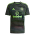 A dark gray Celtic FC soccer jersey with horizontal neon green pinstripes, featuring neon green Adidas, Dafabet, and club crest logos.