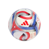 Adidas MLS mini replica soccer ball featuring red, blue, and silver swirling designs with printed geographic coordinates against a black background.