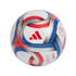 A white Adidas MLS training soccer ball with red, blue, and silver curved graphic patterns. Features the Adidas logo, MLS shield, and commissioner's signature.