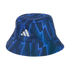 Navy blue Adidas bucket hat featuring a vibrant blue lightning bolt pattern and a white three-bar logo on the side.