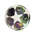 UEFA Champions League soccer ball with white star panels and iridescent dark sections decorated with neon dragon line art.