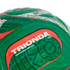 Close-up of a green soccer ball featuring the text "TRIONDA" in bold white letters on a red background, with "MATCH BALL REPLICA" and "MINI" printed below.