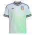 Adidas Italy national team soccer jersey featuring a white and light green gradient pattern, blue and gold trim, and the national crest with four stars.